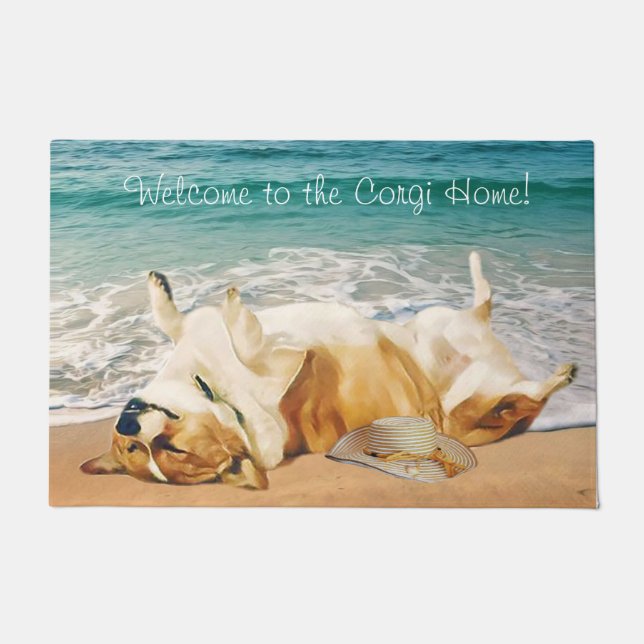 EntspannenwaliserCorgi auf dem Strand Fußmatte (Vorderseite)