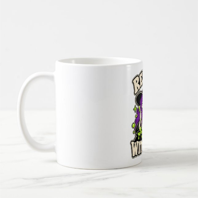 Entspannte Hexenmiene Grumpy Cauldron Hexe Kaffeetasse (Links)