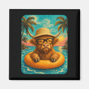 Entspannte Highland-Kuh Sommer Strandurlaub Kunst Magnet