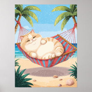 Entspannte Katze in einer farbenfrohen Hängematte Poster