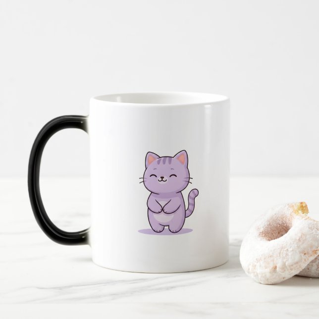 Entspannte Katze Süße Cartoon-Figur Verwandlungstasse (Mit Donut)