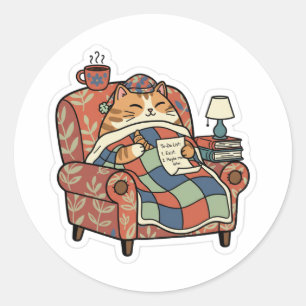 Entspannte Katze To-Do-Liste Whimsical Cozy Napp Runder Aufkleber