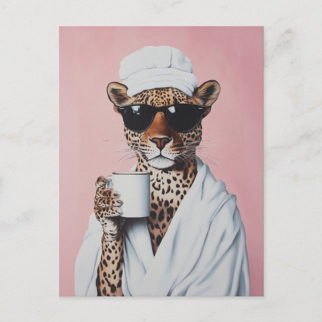 Entspannte Leopard Morning Vibes Postkarte (Vorderseite)