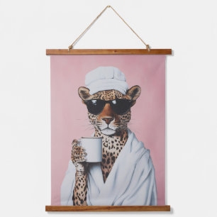 Entspannte Leopard Morning Vibes Wandteppich Mit Holzrahmen