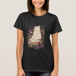 Entspannte weiße Katze in Vintage-Boho-Wildblumen- T-Shirt