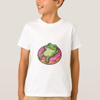 Entspannter Frosch auf rosa gesprenkelt Donut Kind