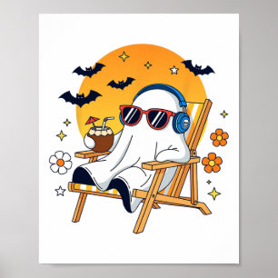 Entspannter Halloween-Urlaub mit Geist lustige Str Poster