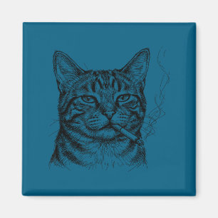 Entspannter Kater raucht Skizze Kunst Katzenliebha Magnet