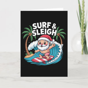 Entspannter Weihnachtsmann surft am tropischen Str Karte