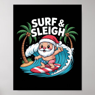 Entspannter Weihnachtsmann surft am tropischen Str Poster