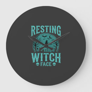 Entspanntes Hexengesicht Halloween Hexen Design Große Wanduhr