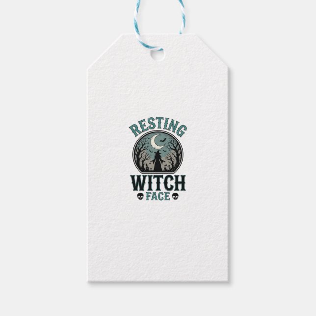 Entspanntes Hexengesicht Vintage Halloween-Design_ Geschenkanhänger (Vorderseite)
