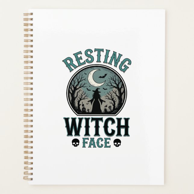 Entspanntes Hexengesicht Vintage Halloween-Design_ Planer (Vorderseite)