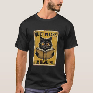 Entspanntes Lesen Schwarze Katze Design T-Shirt