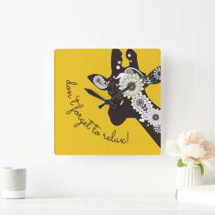 Entspannung Gelber Funky Lustiger Giraffe Quadratische Wanduhr
