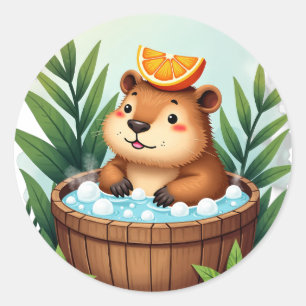 Entspannung im Whirlpool mit Chill Capybara - Wass Runder Aufkleber