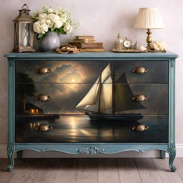 Entstehung des Seeschiffes von Monlit Seidenpapier (Moonlit Sailing Vessel Decoupage Tissue Paper)