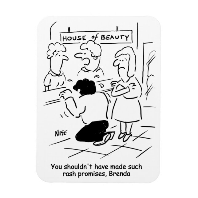 Enttäuschter Mann im Beauty Salon. Funny Magnet (Vertikal)