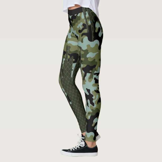 Entweichen-Waldcamo blaue See-Gitter-Diamanten Leggings (Links)