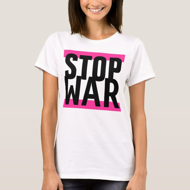 Entwerfen Sie einfach "Streifen pink STOP WAR" T-Shirt (Vorderseite)