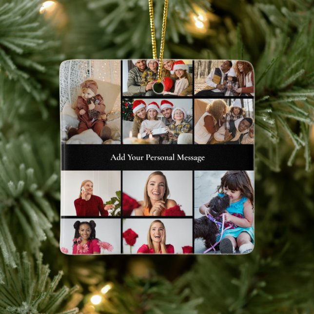 Entwerfen Sie Ihr eigenes 10 Foto Collage Poster Keramikornament (Baum)