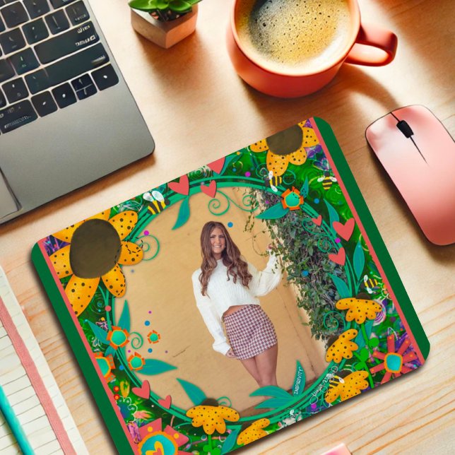 Entwerfen Sie Ihr eigenes Foto Girly Floral Heart  Mousepad (Von Creator hochgeladen)