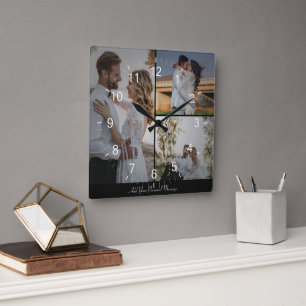 Entwerfen Sie Ihre eigene 3 FotoCollage Quadratische Wanduhr