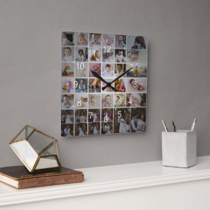 Entwerfen Sie Ihre eigene 40 FotoCollage Quadratische Wanduhr