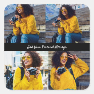 Entwerfen Sie Ihre eigene 4-FotoCollage Quadratischer Aufkleber