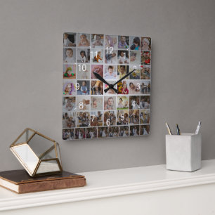 Entwerfen Sie Ihre eigene 50 FotoCollage Quadratische Wanduhr