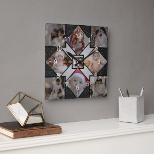 Entwerfen Sie Ihre eigene 9 FotoCollage Quadratische Wanduhr