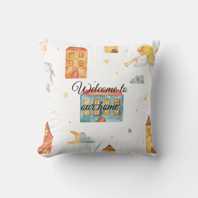 Entwerfen Sie Ihre eigene Farbwahl Village Angel Kissen (Vorderseite)