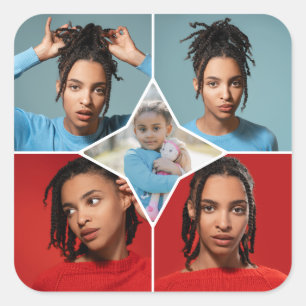 Entwerfen Sie Ihre eigene Fotocollage mit 5 Fotos Quadratischer Aufkleber