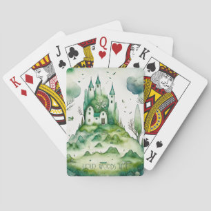 Entwerfen Sie Ihre eigene grüne Fantasy Castle Lan Spielkarten