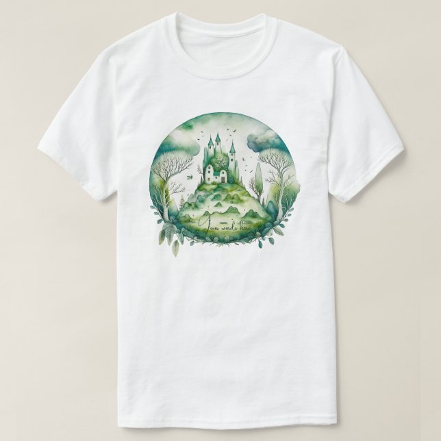 Entwerfen Sie Ihre eigene grüne Fantasy Castle Lan T-Shirt (Design vorne)