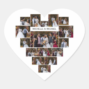 Entwerfen Sie Ihre eigene herzförmige Fotocollage Herz-Aufkleber