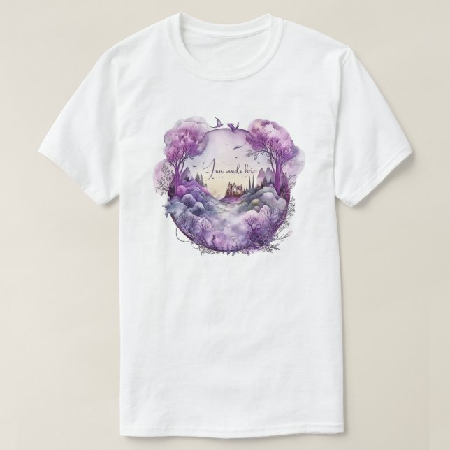 Entwerfen Sie Ihre eigene Lila Zauberburg Landscha T-Shirt (Design vorne)