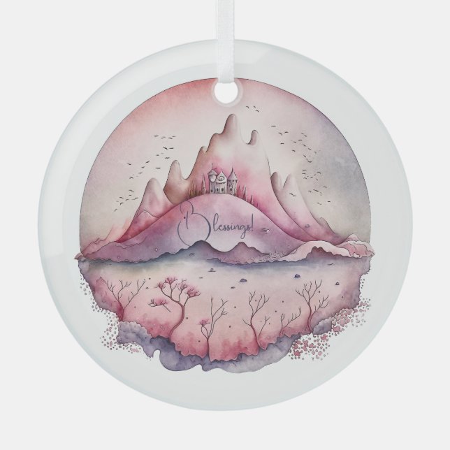 Entwerfen Sie Ihre eigene magische Burg & Gebirge Ornament Aus Glas (Vorderseite)
