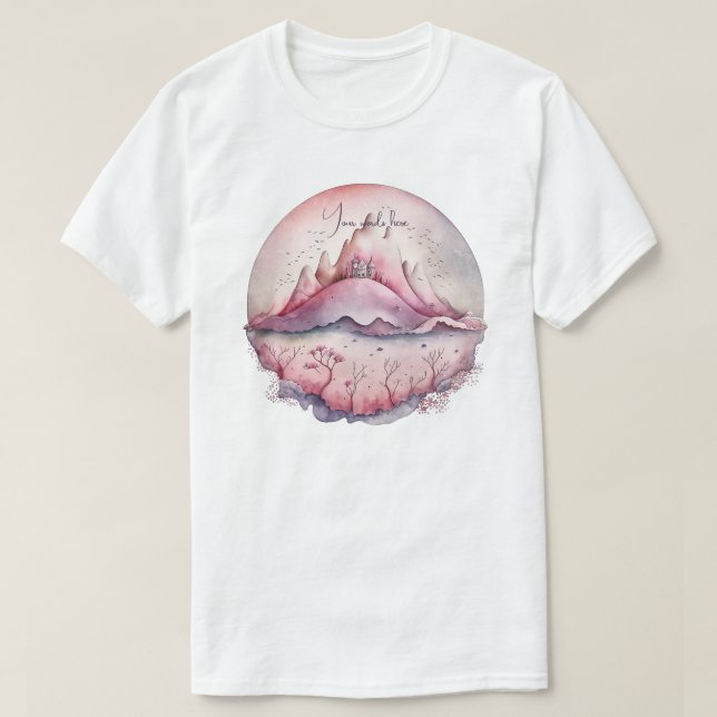 Entwerfen Sie Ihre eigene magische Burg & Gebirge T-Shirt (Design vorne)
