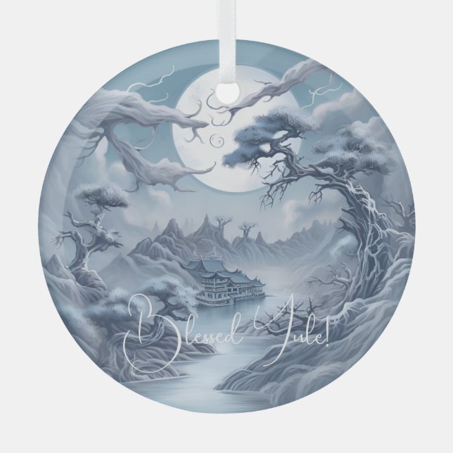 Entwerfen Sie Ihre eigene mistelblaue Landschaft Ornament Aus Glas (Vorderseite)