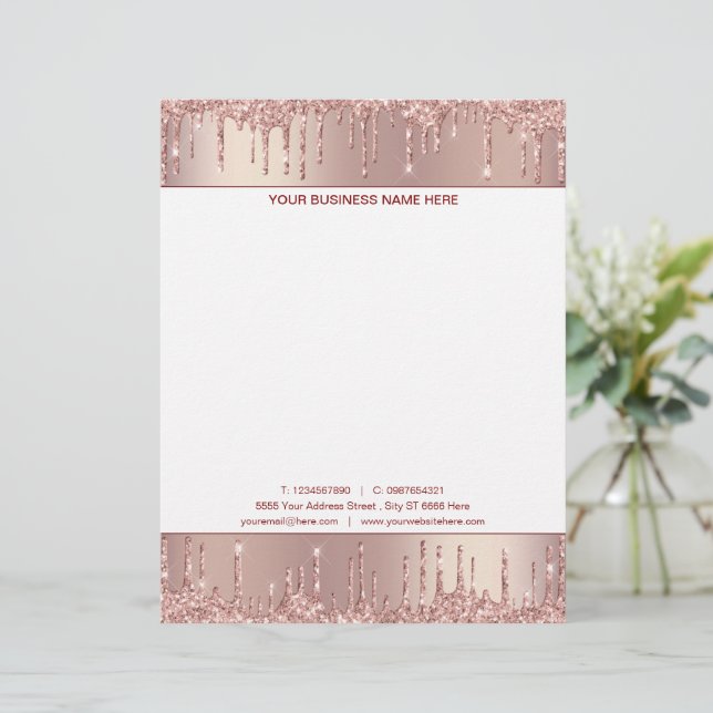 Entwerfen Sie Ihre eigene Rose Gold Glitzer Letter Briefbogen (Stehend Vorderseite)