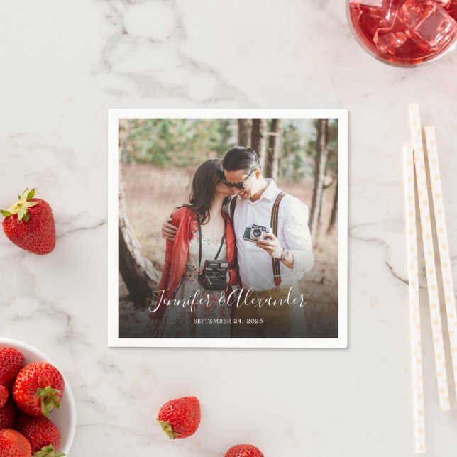 Entwerfen Sie Ihre eigene rustikale Foto-Hochzeit Serviette (Beispiel)