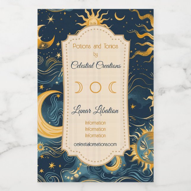 Entwerfen Sie Ihre eigene "Wistful Sun & Moon Cele Weinetikett (Einzelnes Label)