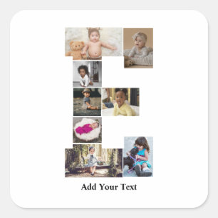 Entwerfen Sie Ihren eigenen Letter E FotoCollage Quadratischer Aufkleber