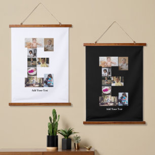Entwerfen Sie Ihren eigenen Letter E FotoCollage Wandteppich Mit Holzrahmen