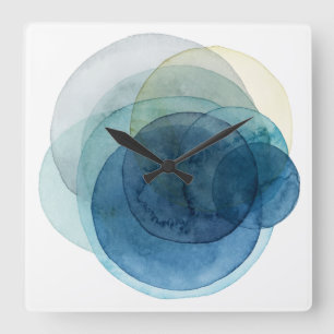 Entwickelnde Planeten - Aquarell-Kreise Quadratische Wanduhr