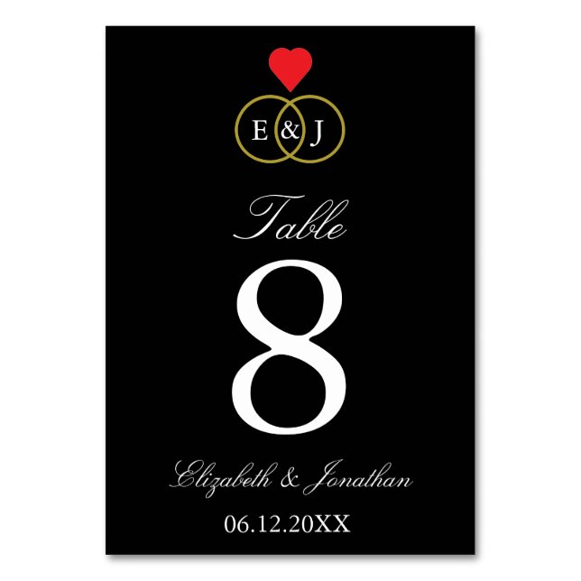 Entwined Rings Wedding Tischnummer (Vorderseite)