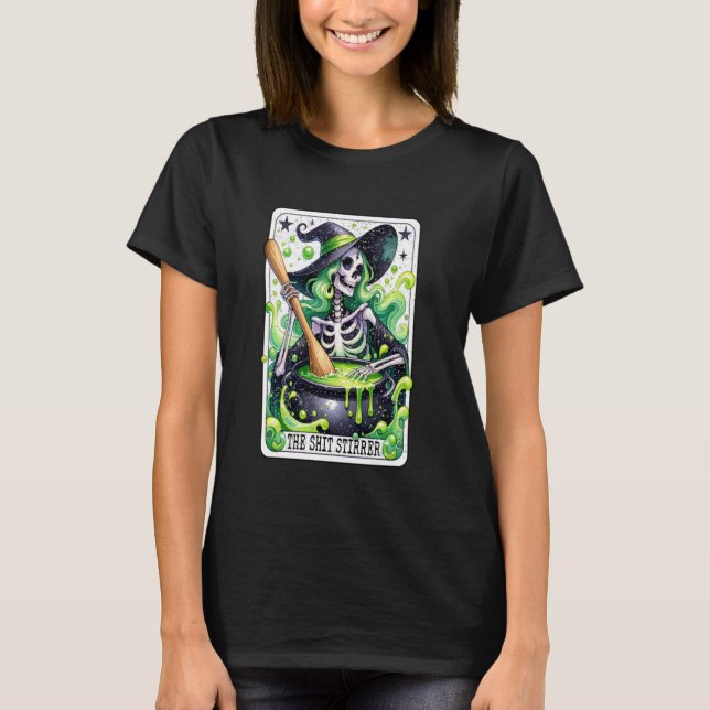 Entwirbelte Hexenmeisterkarte Halloween Tarot Fort T-Shirt (Vorderseite)