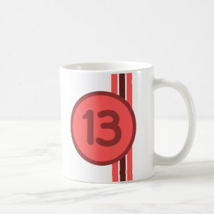 Entwurf 13 in rot auf Korallenrot mit Streifen Kaffeetasse