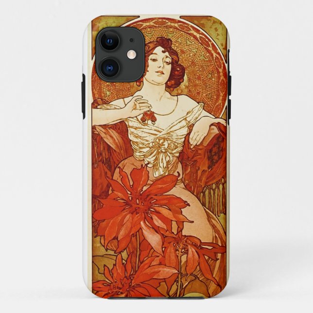 Entwurf Alphonse Mucha karminroter Telefon-Kasten Case-Mate iPhone Hülle (Rückseite)